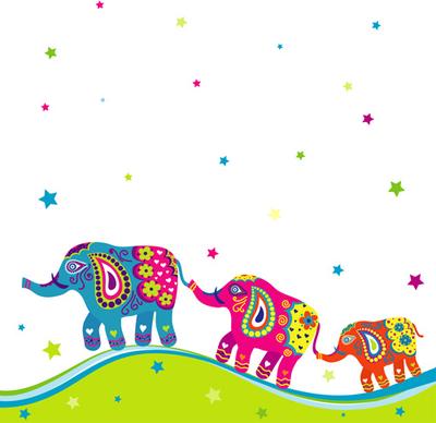 floral elephants with happy birthday background vector