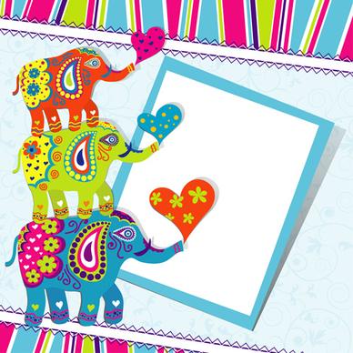 floral elephants with happy birthday background vector