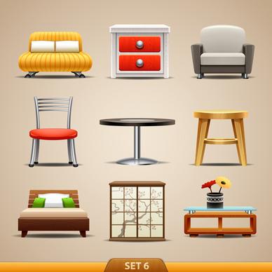 shiny modern furniture icons vector