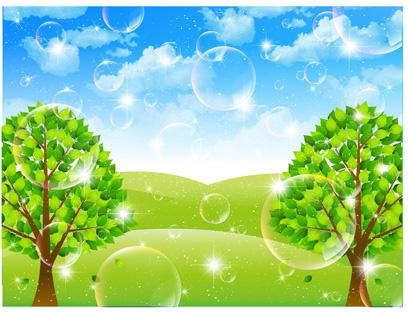 bubble and tree leaves vector background