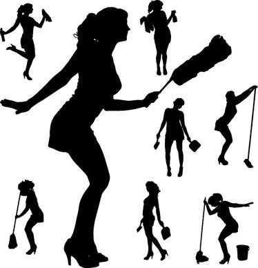 creative cleaning woman silhouette design vector