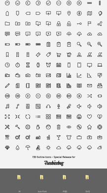 150 outline web icons vector