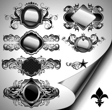 vintage black and white badge with heraldry vector set