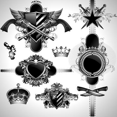 vintage black and white badge with heraldry vector set