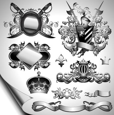 vintage black and white badge with heraldry vector set