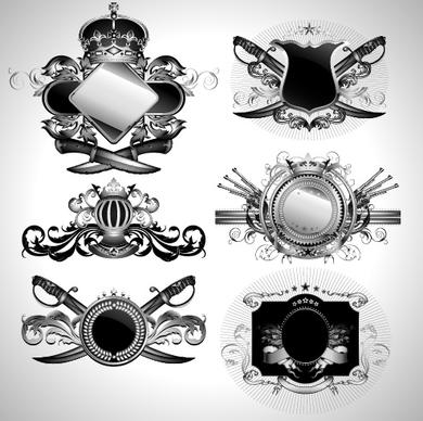 vintage black and white badge with heraldry vector set