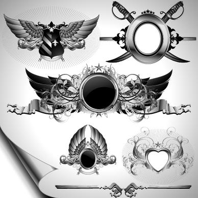 vintage black and white badge with heraldry vector set