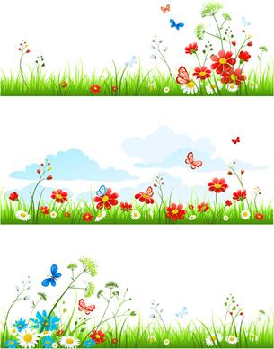 summer flower with butterflies nature elements vector