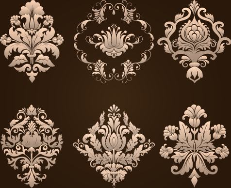 ornamental floral damask elements vector