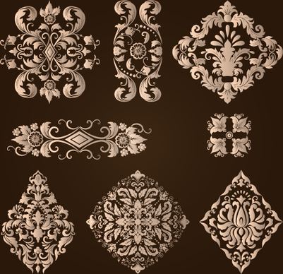 ornamental floral damask elements vector