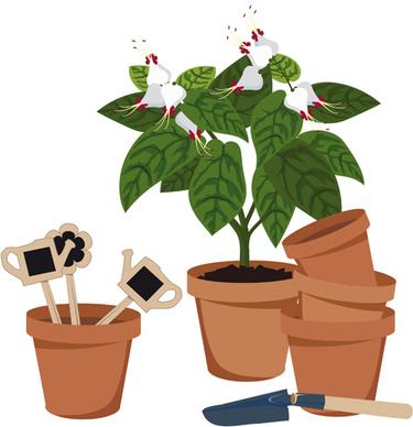 flowerpot and flower vector set