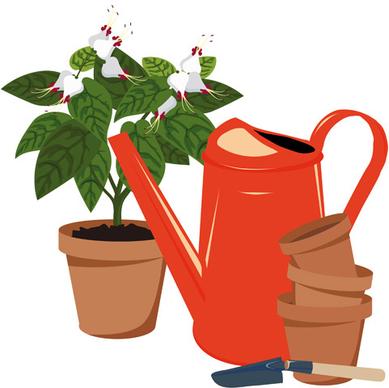 flowerpot and flower vector set