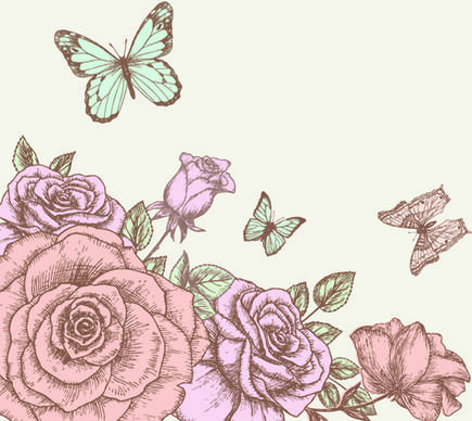 retro hand drawn flowers background design