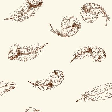 hand drawn feather seamless pattern vector