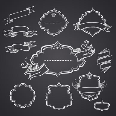 black and white style ribbon with frames ornaments vector