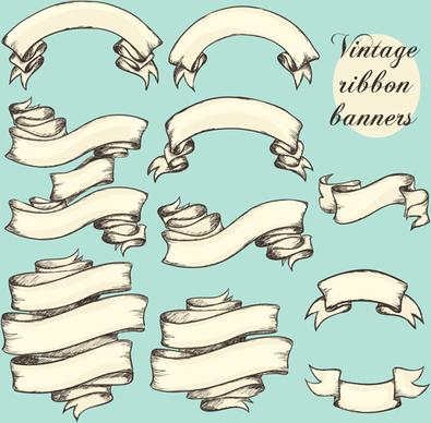 hand drawn vintage ribbon benner vector