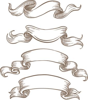 hand drawn vintage ribbon benner vector