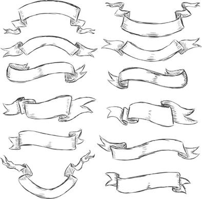 hand drawn vintage ribbon benner vector