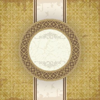 vintage floral background with round frame vector