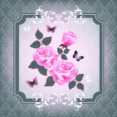 beautiful pink roses with vintage background vector