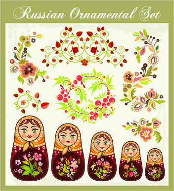 beautiful russian style ornaments design vector