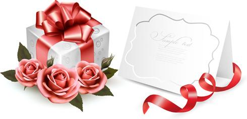 beautiful ribbon flower cards vector