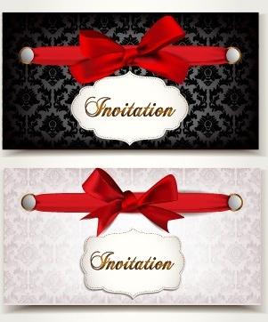 vintage invitation cards and red bow vector