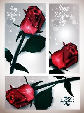 valentines day rose cards design vector