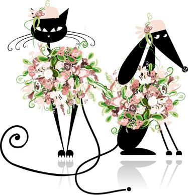 beautiful flowers and animals design vector