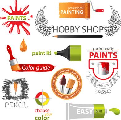 colored paint objects design elements vector