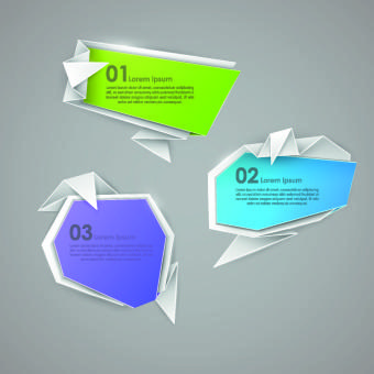 creative origami paper banner design vector set