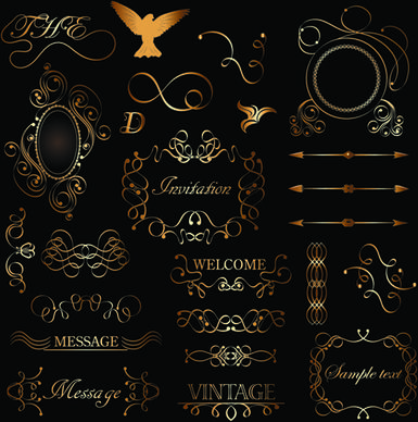 golden ornament labels with vintage frames vector