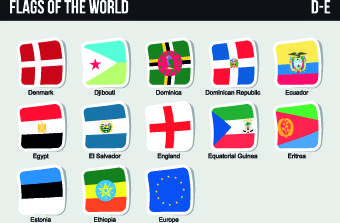 world flags stickers design vector set