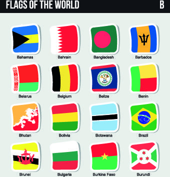 world flags stickers design vector set