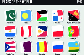 world flags stickers design vector set