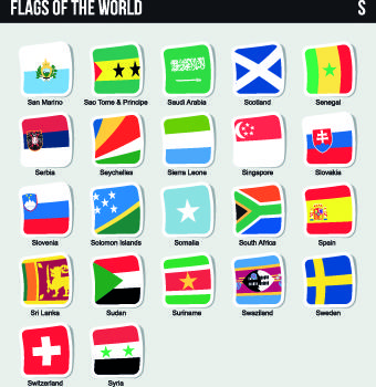 world flags stickers design vector set