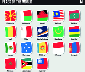 world flags stickers design vector set