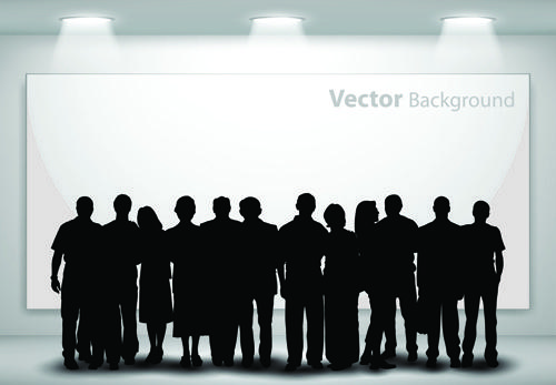 gallery background and people silhouettes vector set