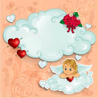 romantic cupids with text cloud valentine day element vector