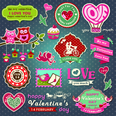 valentine day ornament and labels vector set