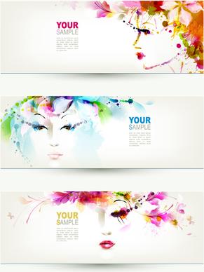 watercolor floral girls banner vector