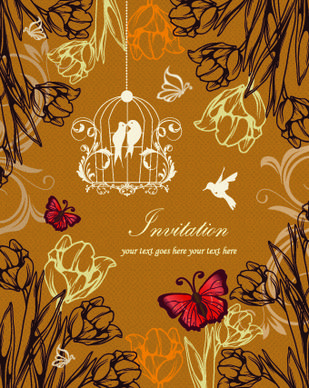 floral retor invitations background vector