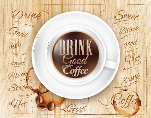 creative coffee elements with wooden background vector