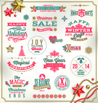 cute christmas holidays labels design vector