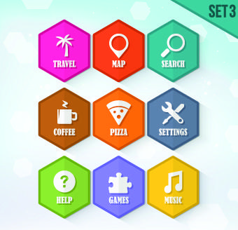 hexagon icons design vector set