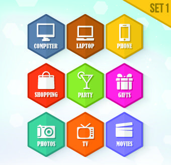 hexagon icons design vector set