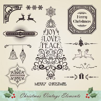 christmas vintage ornaments elements vector set