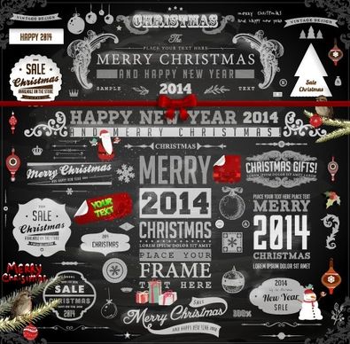 2014 christmas black decoration and labels vector