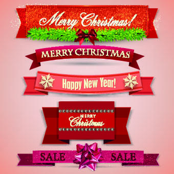 beautiful christmas robbon banners vector