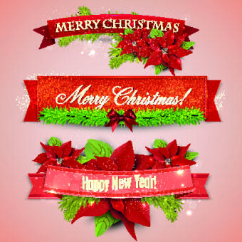 beautiful christmas robbon banners vector